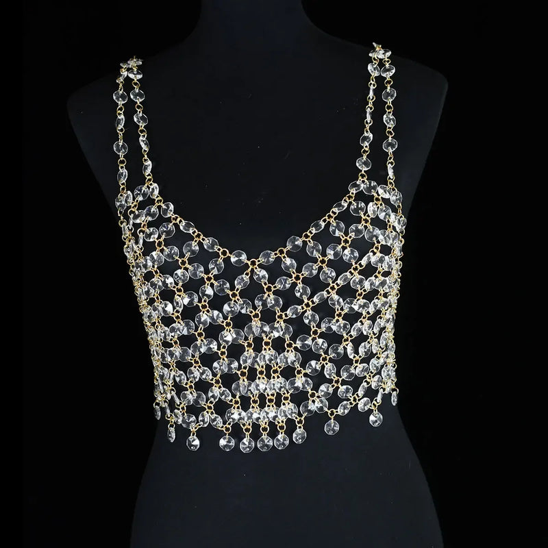 Stage Performance Crystal Tankvest Bra Shiny Chain Outfit Accessories Body Chain Jewelry Flashing Bras Show Costume Decoration