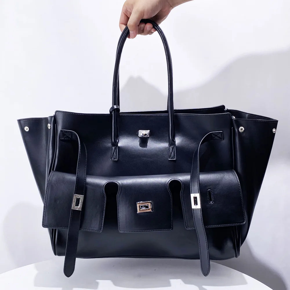 Luxury Designer Large Capacity Lock Tote Clutch Travel Bag Genuine Leather Wing Bag Brand Women's Commuter Shoulder Bag