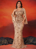 XUIBOL Plus Size Luxury Green Evening Dresses Women 2025 Long Sleeve Mermaid Formal Sequins Prom Wedding Party Cocktail Gowns