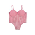 Corpete transparente de malha feminino, faixa espinha de peixe na cintura, corpete bustiê, tops sensuais