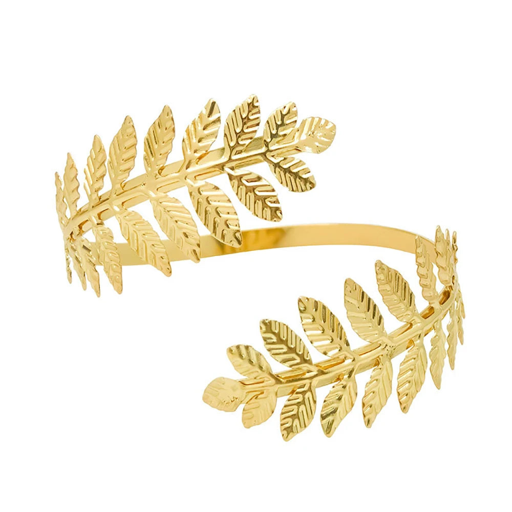 FTCY Metal Leaf Upper Arm Bracelet for Women Greek Roman Style Women's Armband Upper Arm Cuff Gold Color Jewelry Gift