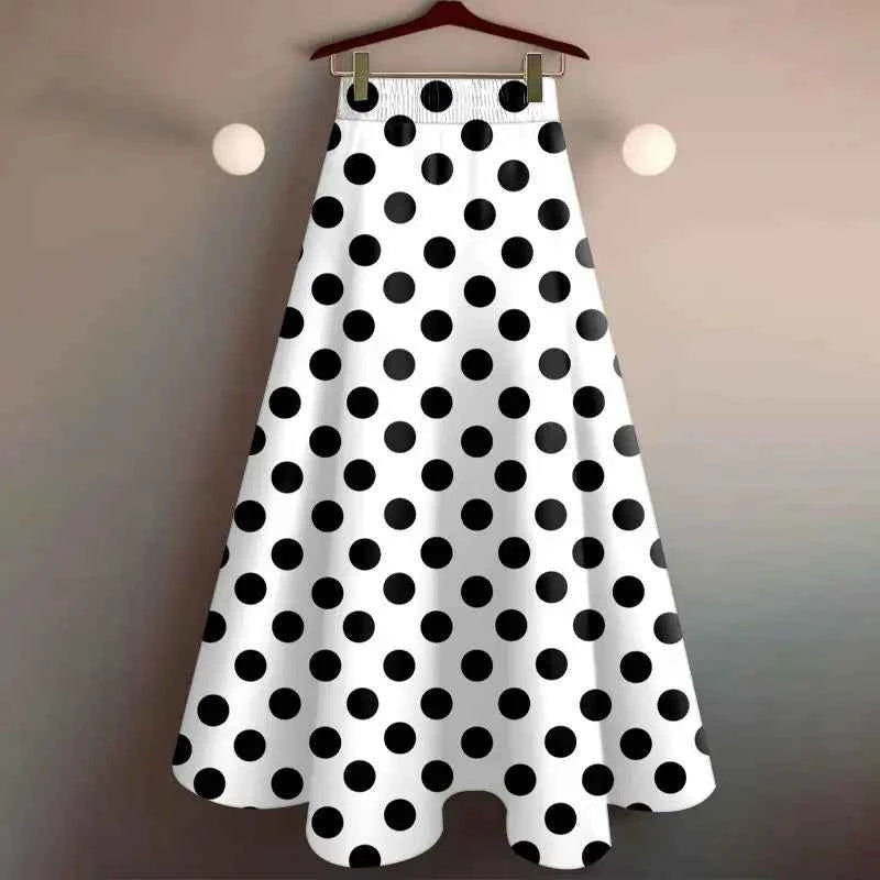 Pleated Skirt Long Printed Large Black White Polka Dot Skirts Y2k Jupe Korean Style Vintage Faldas Mujer Slim High Vintage