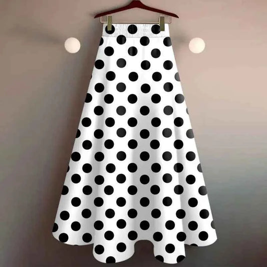 Pleated Skirt Long Printed Large Black White Polka Dot Skirts Y2k Jupe Korean Style Vintage Faldas Mujer Slim High Vintage