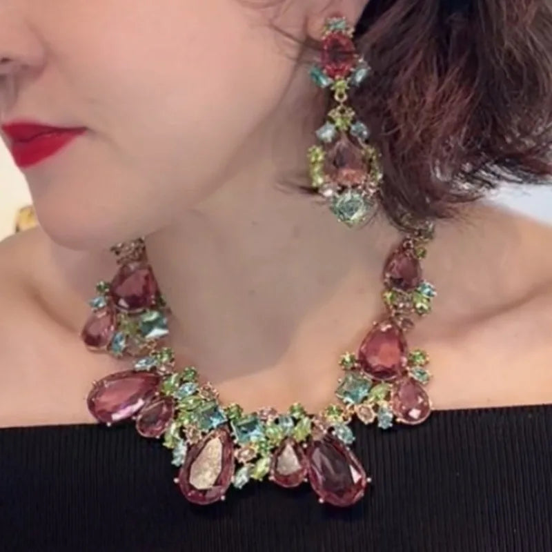 Draweye Hyperbole Crystal Necklaces for Women Water Drop Vintage Elegant Jewelry Medieval Style Party Collares Para Mujer