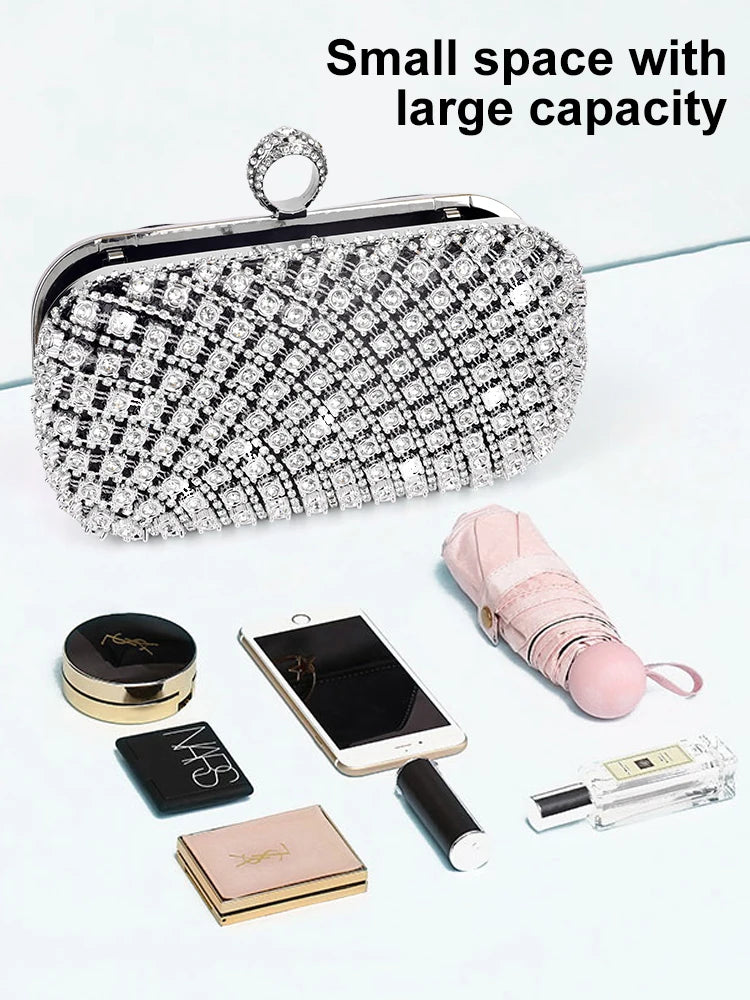 Small Rhinestone Square Purse Trend Luxury Designer Chain Shoulder Bag Women's Handbags Wallets Evening Bag For Wedding ﻿