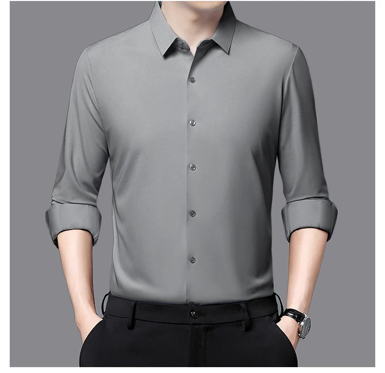 Premium Men's Ultra-Stretch Shirt - High-Quality Silky Business Formal Long-Sleeve Shirt for Social and Casual Wear