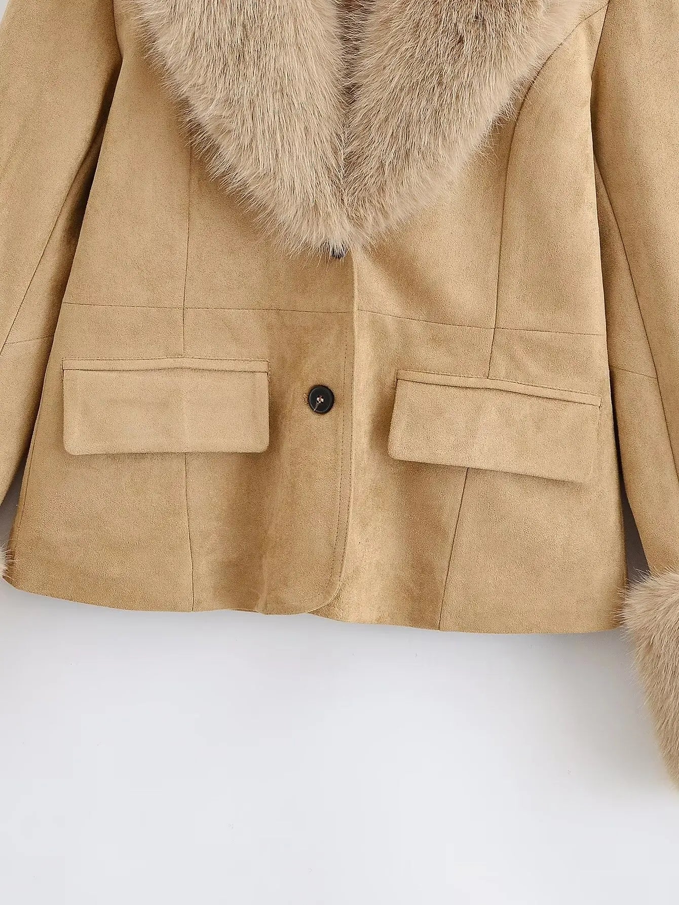KONDALA Fall Fur Collar Suede Blazer Women's Elegant Buttons Slim Suit Jacket 2025 Autumn Fashion High Street Faux Fur Blazer