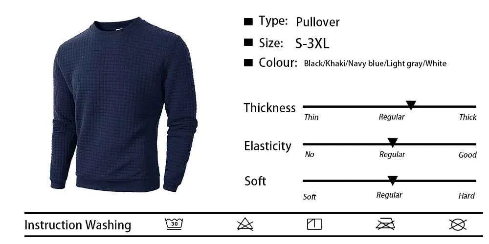 Autumn Men's Crew Neck Pullover Solid Color Casual Jacquard Check Sweatshirt Long Sleeve Warm Slim Sweaters Knitted Streetwear