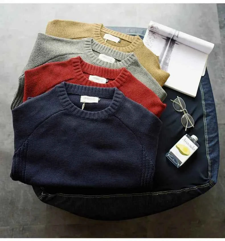Men's Harajuku Pullover Sweater Patch Designs Knitted Sweatshirt Hip Hop Round Neck Pure Colour Causal Pullovers Men's Clothing