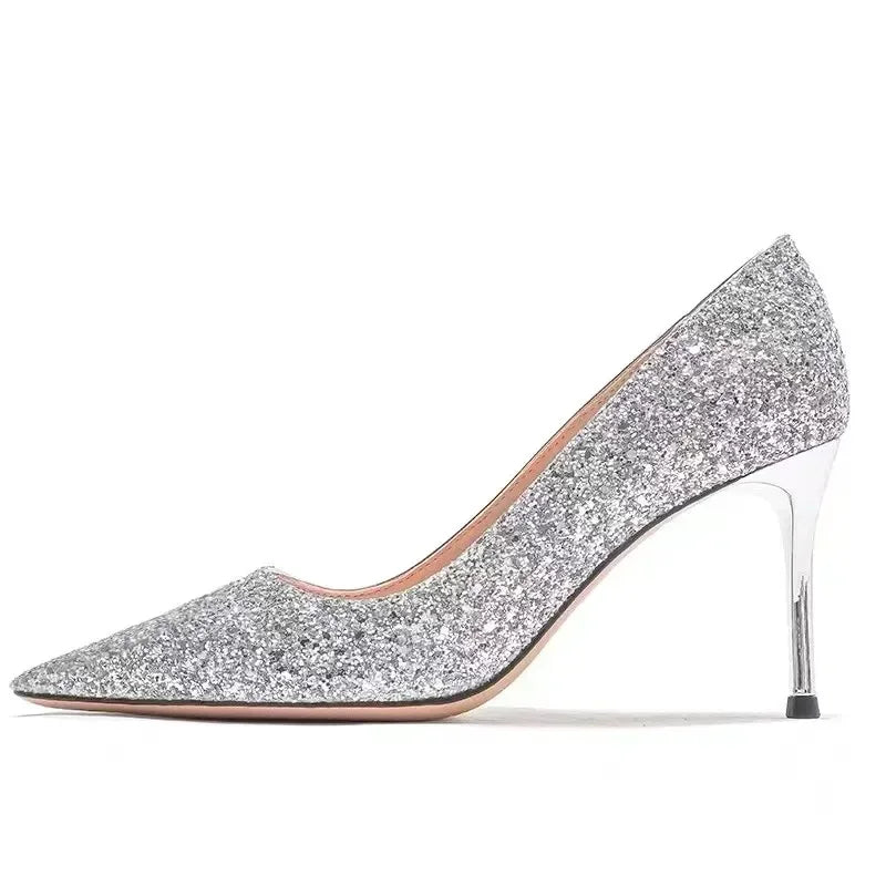 Sapatos de salto alto femininos dourados para casamento, saltos de noiva, sandálias de festa elegantes de grife, vestido, banquete, lantejoulas, sandálias de tacón