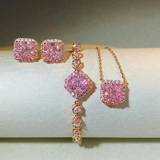 Luxury 100% Real 18k Gold Women's Diamond Pendant Ice Flower Che Reddish Che Pendant Necklace