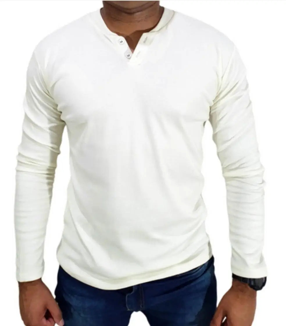 HENLEY CANNELLED Slim Fit Long Sleeve 2 BUTTONS T-Shirt-6 COLORS AVAILABLE