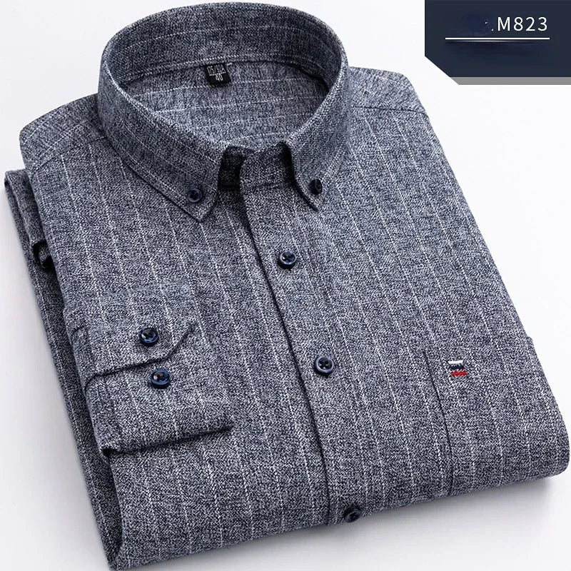 Pure Cotton Men's Plaid Shirt Long Sleeve Regular Fit Men Casual Oversized Shirt Leisure Autumn Male Clothes New Plus Size