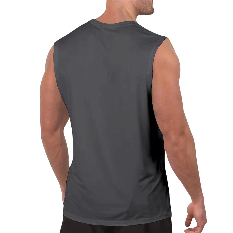 Colete masculino de verão, cor sólida, com decote em V, casual, respirável, sem mangas, adequado para fitness e esportes