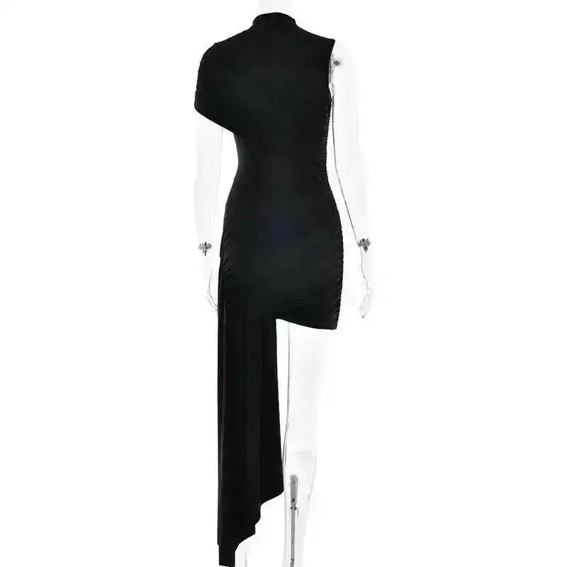 Balitops Summer Draped Ruched Sexy Mini Dress Women 2025 New Irregular High Waist Slim Fit Dress Female Elegant Club Tank Dress