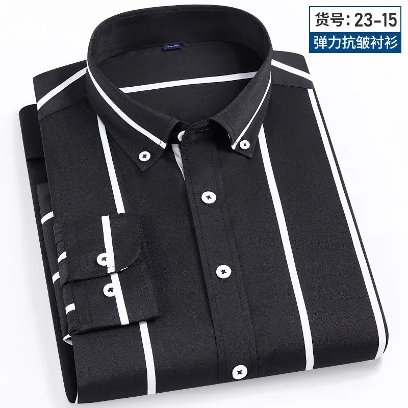 Camisa Social Masculina Listrada Manga Longa – Estilo Business Casual Elegante