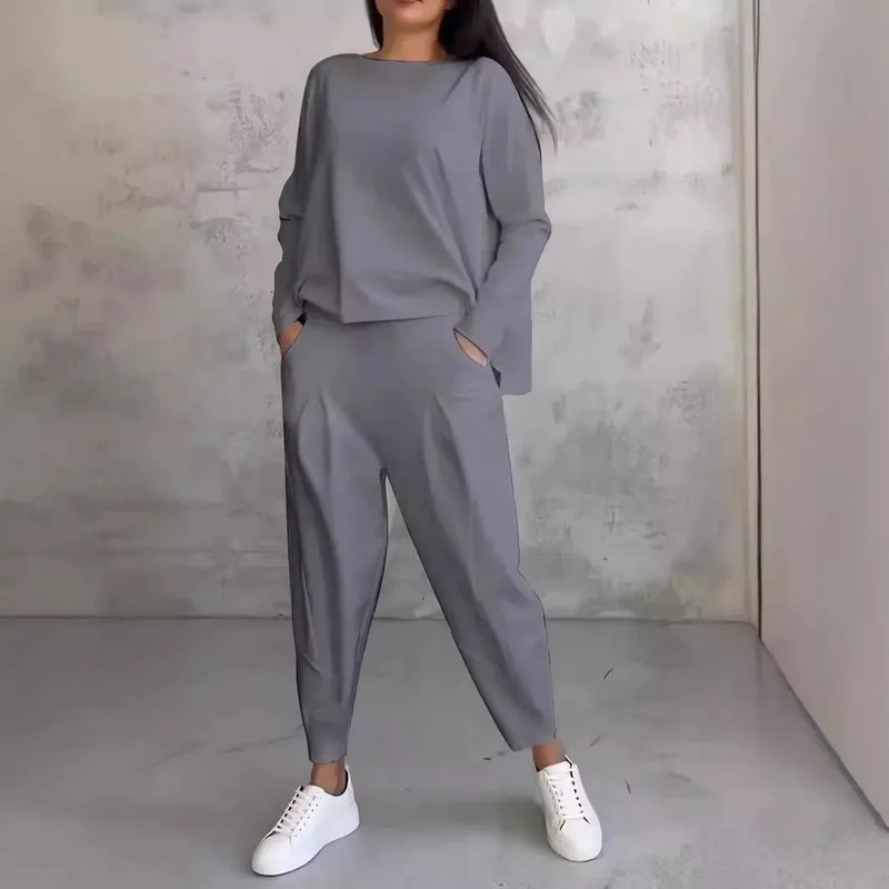 Women's Spring and Autumn Fashion Two-piece Set Irregular Long-sleeved Hoodie + Haren Pants Solid Color Casual Loose Suit Y2k - CRAVO ROSE