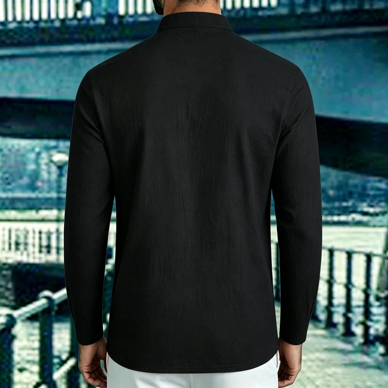 Men's Lightweight Shirts Long Sleeve Henley Cotton Linen Shirts for Male Beach Hawaiian V-neck Top Breathable Polo Shirts top