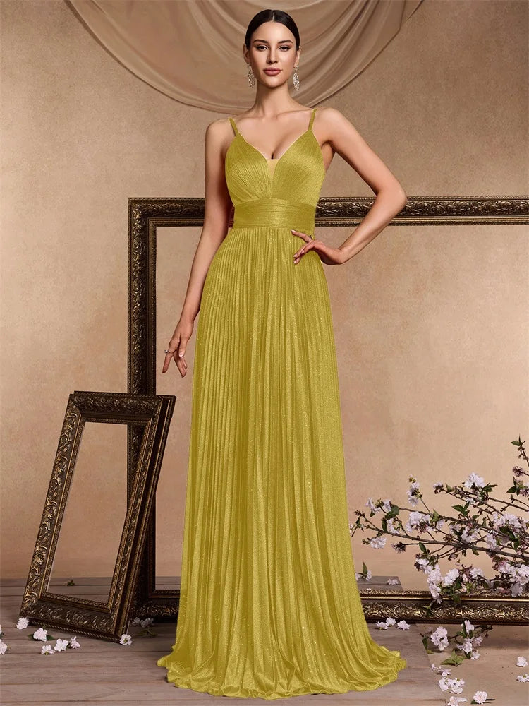 Elegant A-line Evening Dresses Luxury Floor Lenght Backless Formal Deep V-neck Women Caicktail Wedding Party Gowns