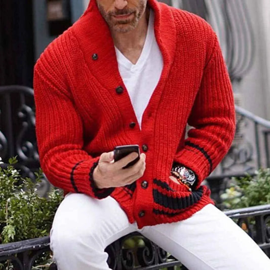 Coat Men Cardigan Sweaters Turn Down Collar Full Sleeve Coats Single Breasted Solid Stripped Open Stitch Autumn Winter Outerwear