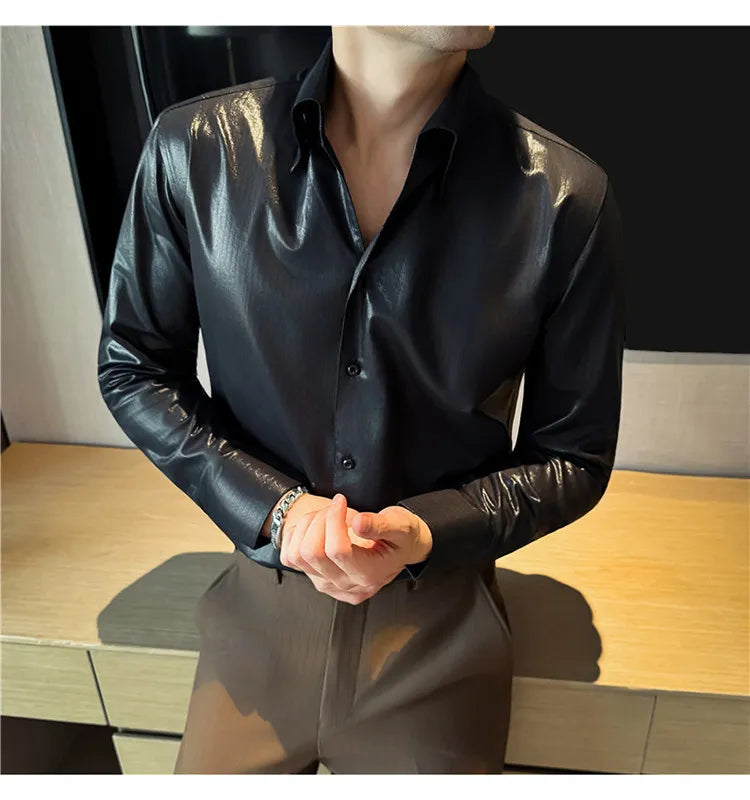 2026 Spring Fashion Big Collar Design Long Sleeved Shirt High Quality Men's Business Slim Fit Social Tuxedo Cotton Shirts