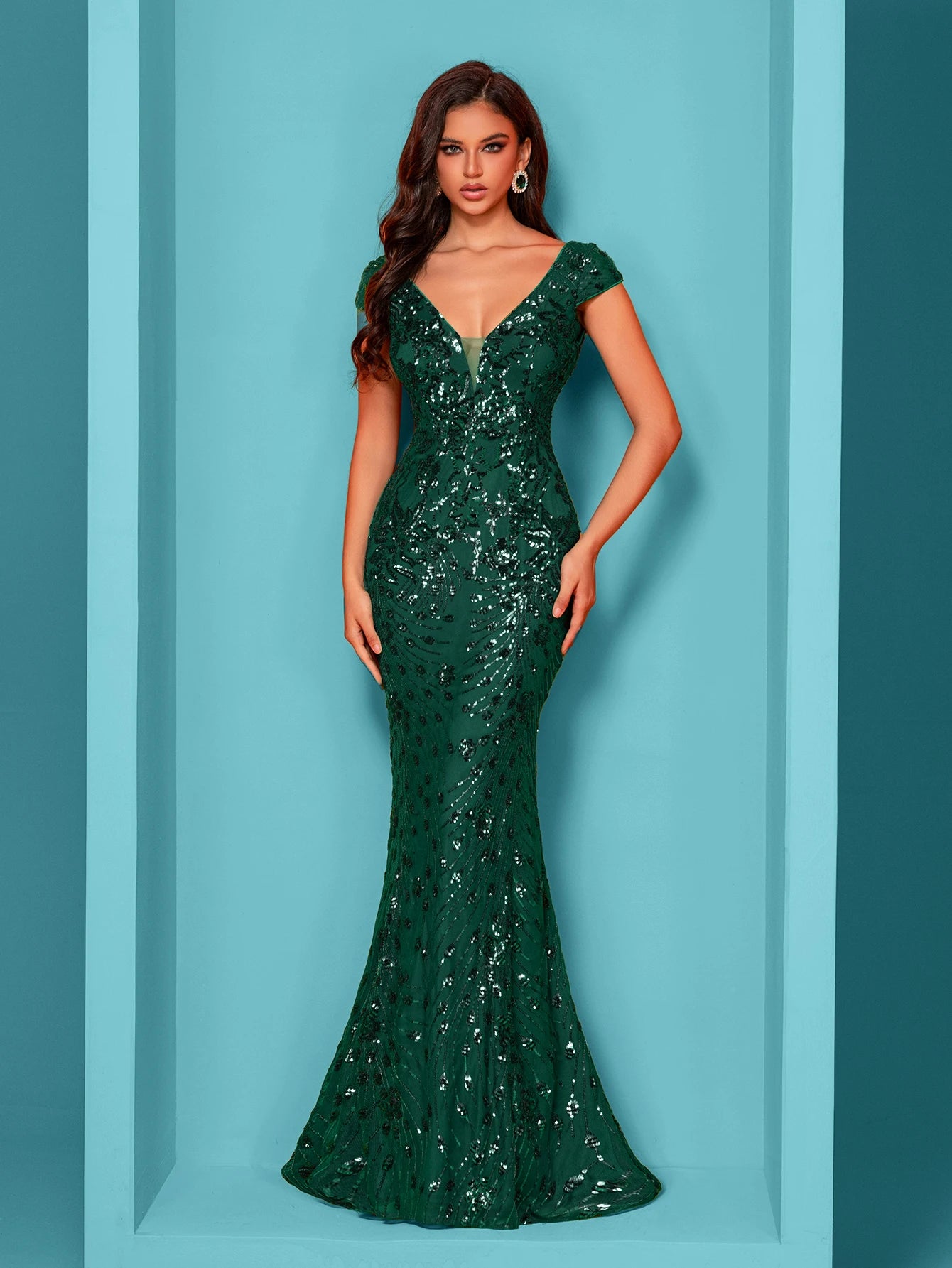 Lucyinlove Elegant Cap sleeve Evening Dresses Women Luxury Embroidery Mermaid Formal Sequins Wedding Party Cocktail Gowns