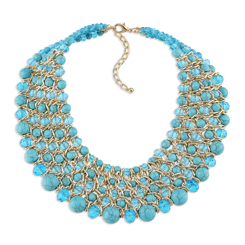 KAYMEN New Handmade Fashion Necklace for Women Turquoise Crystals Beaded Chunky Statement Chokers Jewelry Drop-shipping