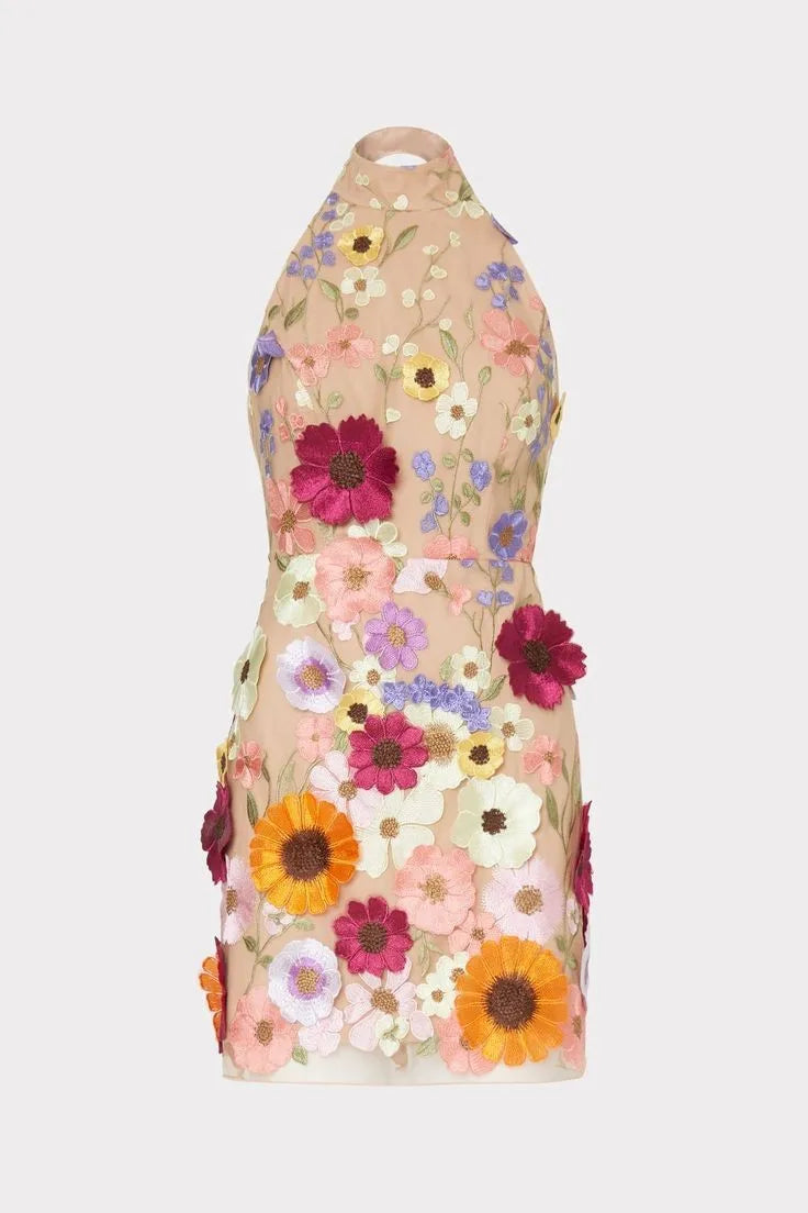 Sexy Women's Dress 2023 Spring Autumn Sweet Style Half Turtleneck 3D Flower Package Hip Sexy Straight Long Sleeve Mini Dress