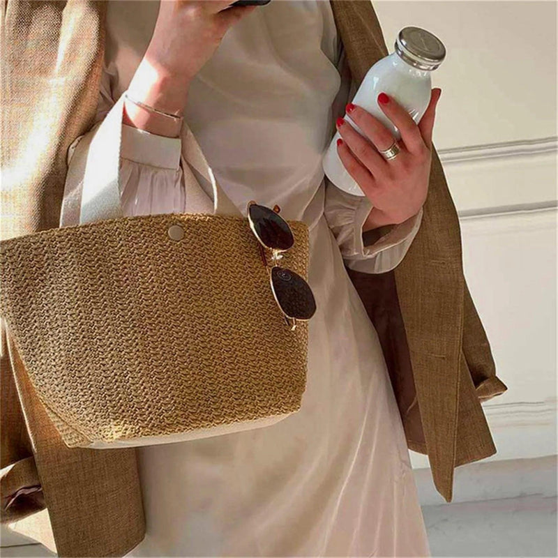 Elegant Ladies Straw Woven Handbag Women Holiday Beach Casual Tote Top-Handle Bags Fashion Retro Shoulder Bags - CRAVO ROSE