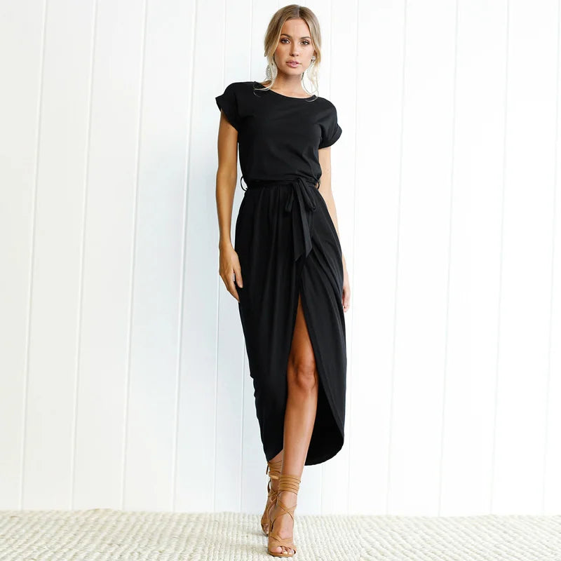 2023 Summer Beach Maxi Dress Women Floral Solid Short Sleeve Shirt Dress Casual Sexy Bandage Dress Robe Femme Vestidos Plus Size