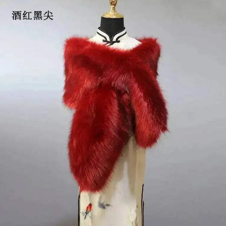 32 Colors 165*30cm Women Luxury Warm Faux Fox Fur Shawl Winter Ladies Plush Scarf Wraps Cloak Coat Wedding Long Cape Scarves