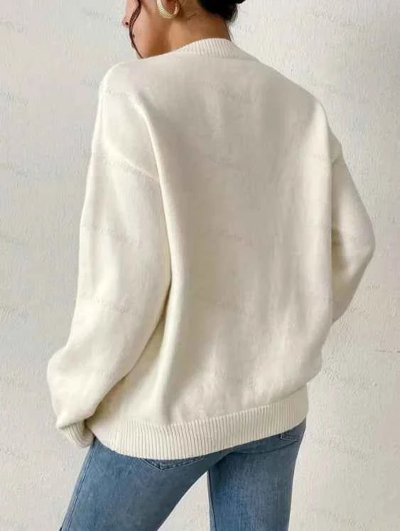Women's Oversize Knitted Sweater round Neck Heart Patchwork Valentine's Day Theme Autumn Winter Fashion Simple Style Top