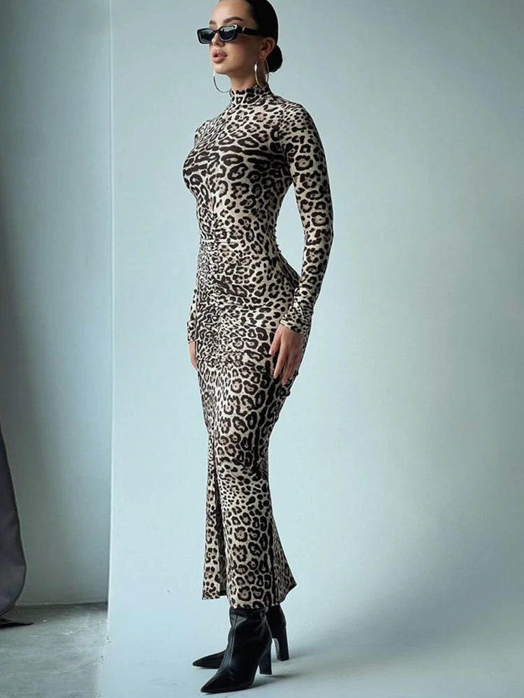 CNYISHE Leopard Print Bodycon Sexy Club Women Dresses Sheath Long Sleeve Streetwear Fashion Slim Female Elegant Vestidos Robes - CRAVO ROSE