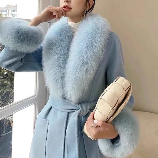 Luxury 2025 Real Fox Fur Collar And Cuffs Set for Women Winter Neck Warmer Fashion Scarf ShawlS Wrap Combo Large Size Furry Fur