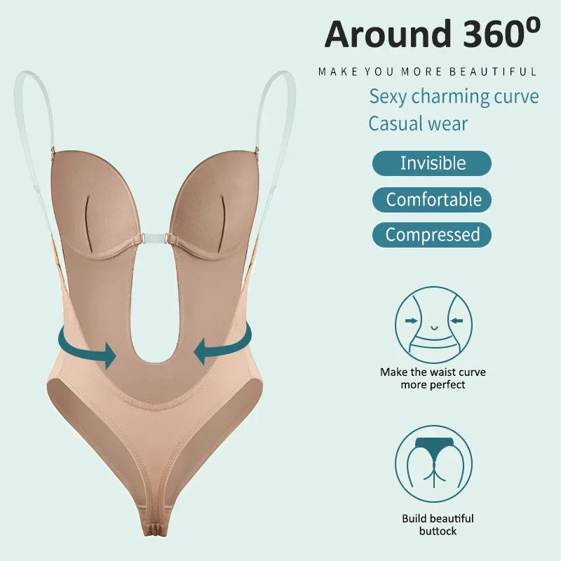 Sutiã modelador de corpo inteiro feminino, sem costas, tanga, modelador invisível, controle de barriga, cintas, bainha, roupa íntima emagrecedora