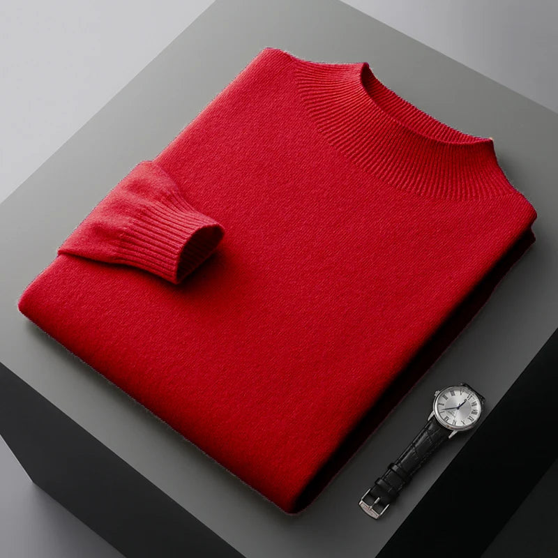 100% Pure Wool Cashmere Sweater Men's Half Turtleneck Pullover Casual Fashion Thickening Top Knitting Sweater