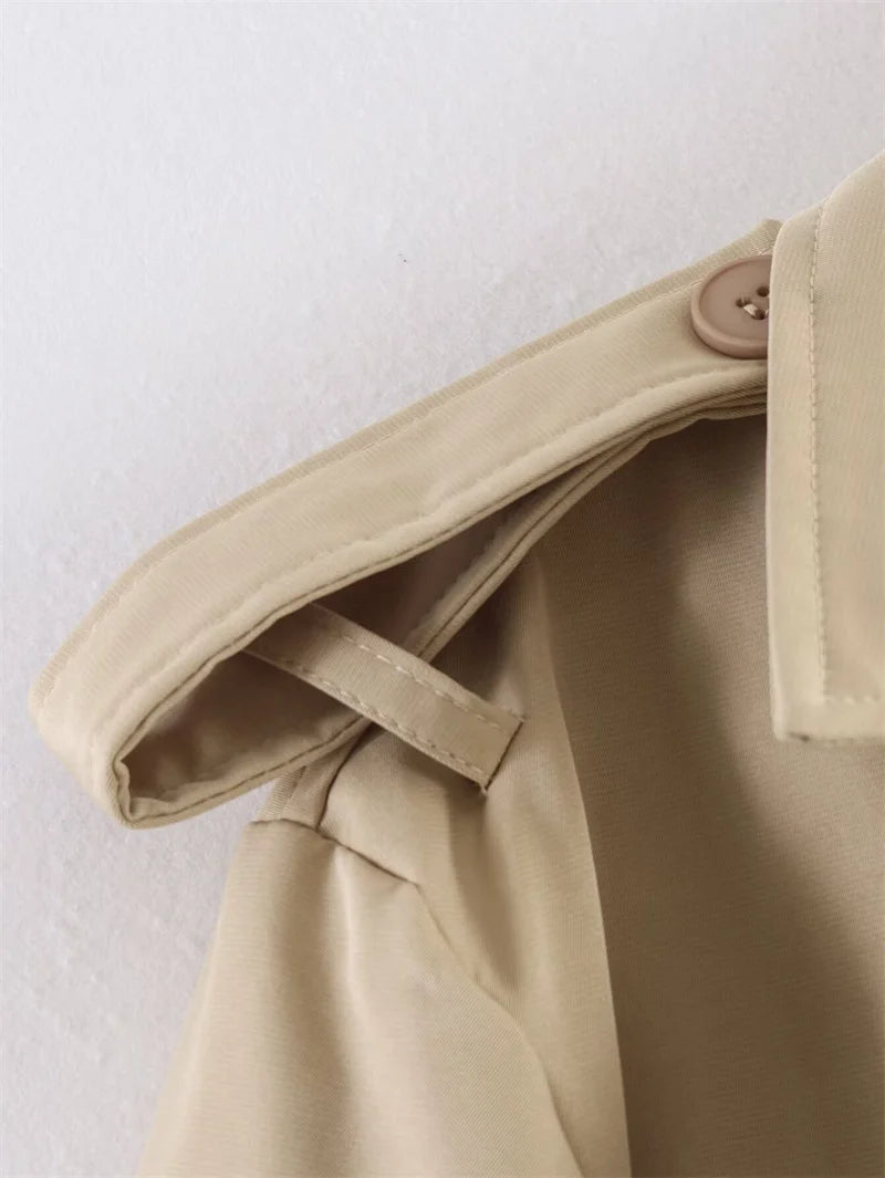 Women's Coat 2026 Spring New Style Solid Color Long Sleeve Belted Short Trench Coat European and American Personalized Fashion
