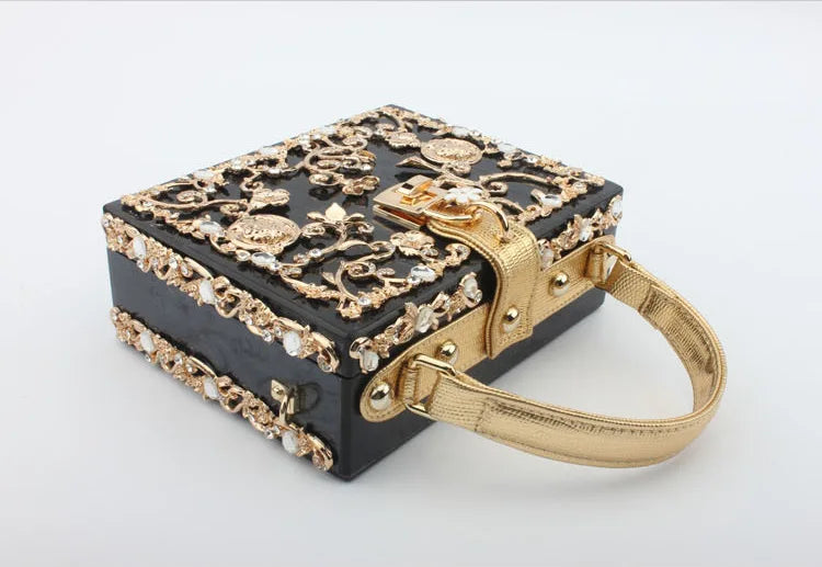 Box Designer evening bag diamond flower Clutch Bag hollow relief Acrylic luxury handbag banquet party purse women's Shoulder bag