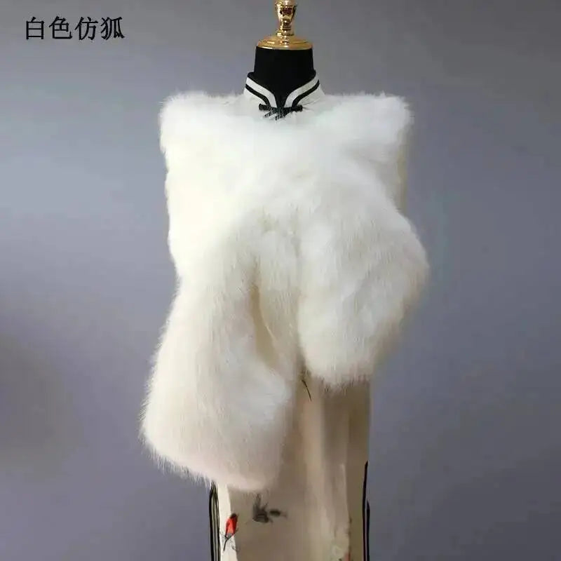 32 Colors 165*30cm Women Luxury Warm Faux Fox Fur Shawl Winter Ladies Plush Scarf Wraps Cloak Coat Wedding Long Cape Scarves