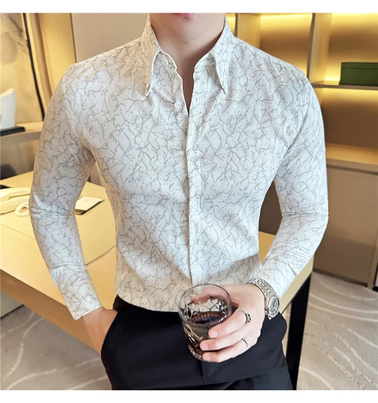 Camisas jacquard vintage de luxo, manga comprida de alta qualidade, slim fit, smoking casual, camisas sociais para casamento, tamanho 4XL-M