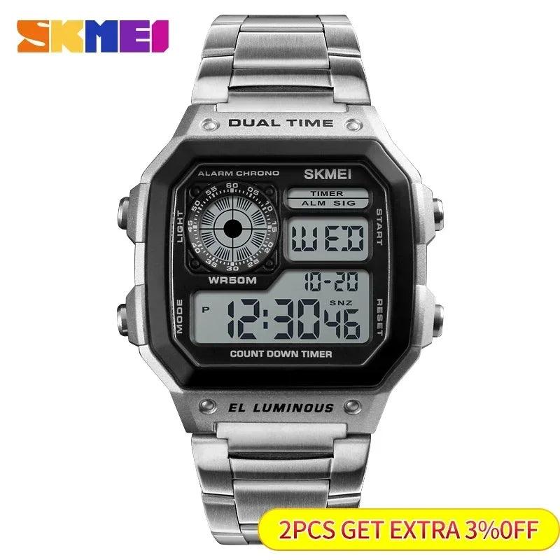 SKMEI 1335 Stainless Steel Strap Digital Watch reloj hombre Sport Watch Men 5Bar Waterproof Watches - CRAVO ROSE