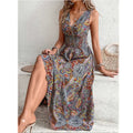 Fashion Sleeveless Maxi Boho Dress Women 2024 Summer Print Elastic Waist Bohemian Elegant Tank Long Dresses For Women Robe Femme
