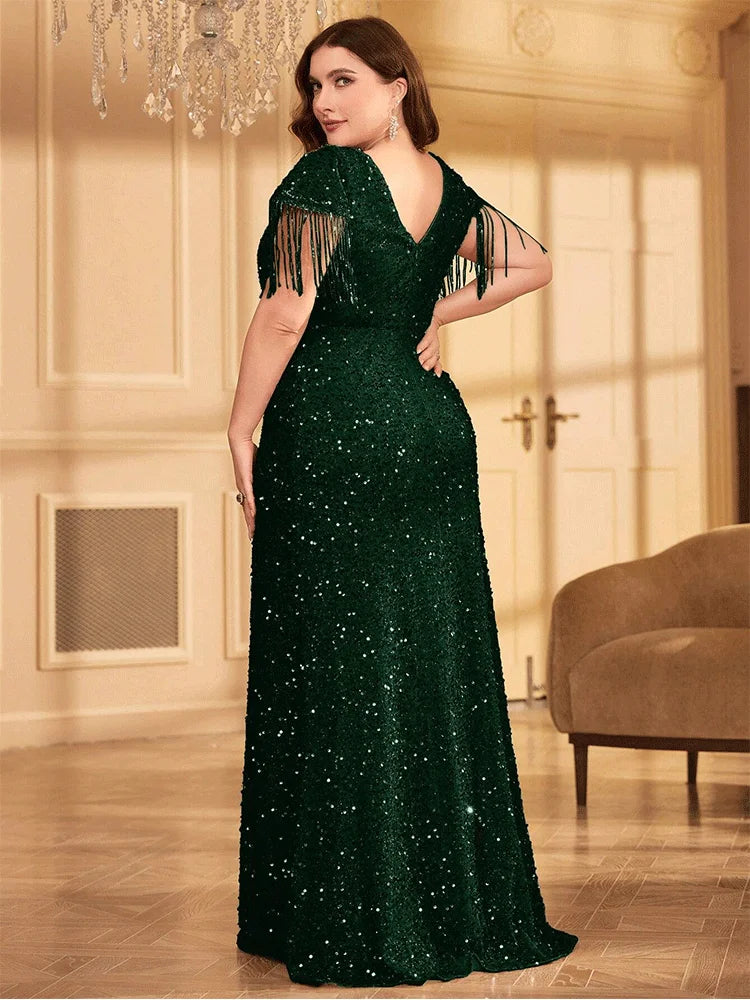 Plus Size Apricot Sequin Luxury Evening Dress 4XL 5XL Big Size Sparkling Prom Banquet Evening Dress Prom Gown 2024 Evening Dress