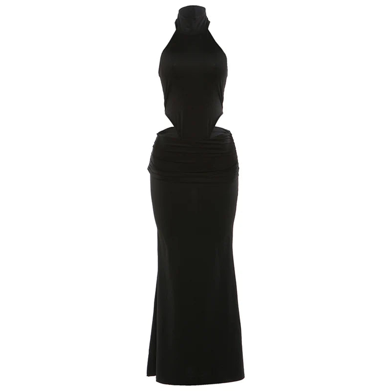 Kliou Sexy Hipster 2 Piece Set Woman Halter Turtleneck Backless Skinny Bodysuits+Elastic Waist Long Skirt High Street Style Suit