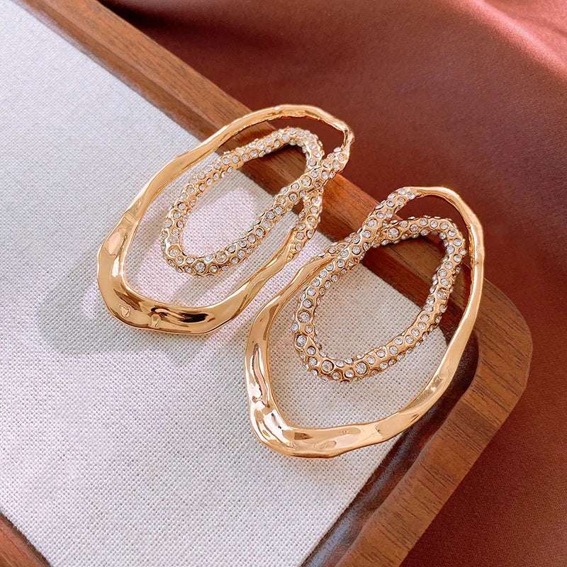 Irregular Metal Crystal Earrings European And American Style Personalized Fashion Stud Earrings Ladies Girls Travel Accessories