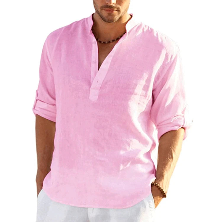 Camiseta masculina de linho manga longa cor sólida solta casual camiseta manga longa algodão linho camisa S-5XL