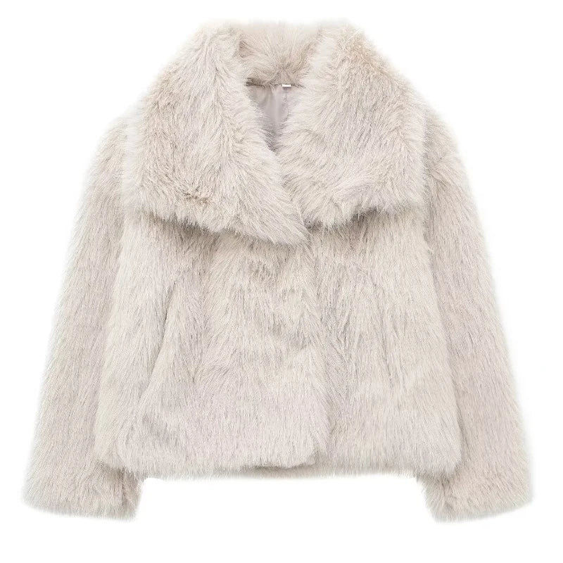 HXAO White Faux Fur Coat 2024 Woman New in coats Autumn Winter Fur Plush Fluffy Jacket Warm Red Gray Black Outerwears