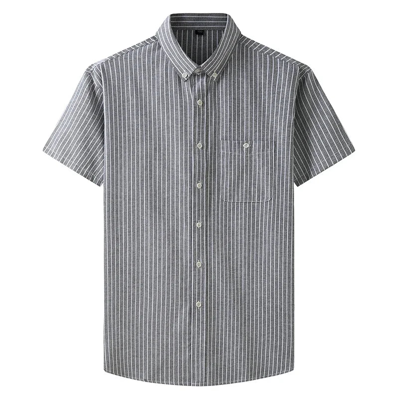 New Summer Men Striped Short Sleeve Shirt Men Dress Shirts Pure Color Business Work Button Up Shirt Big Social Korean Clothes