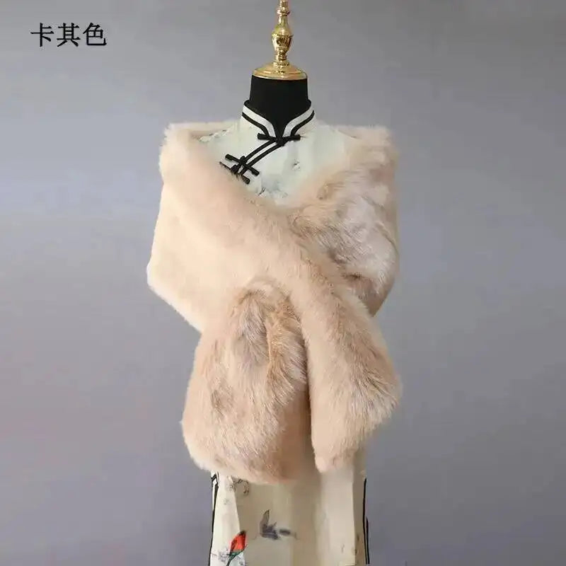 32 Colors 165*30cm Women Luxury Warm Faux Fox Fur Shawl Winter Ladies Plush Scarf Wraps Cloak Coat Wedding Long Cape Scarves