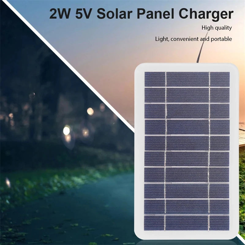 Painel solar de 2 W e 5 W com USB à prova d'água para caminhadas ao ar livre e acampamento, bateria portátil, carregador de celular, painel de carregamento de 5 V